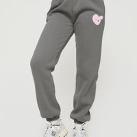 Princess Polly Track Pants Bubble Text Charcoal / Light Pink