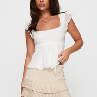 Last Night Ruffle Mini Skirt Beige