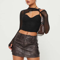Domenic Faux Leather Mini Skirt Washed Black Petite