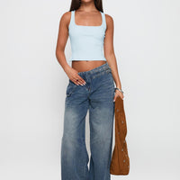 Paltrow Mid Rise Wide Leg Cargo Jeans Mid Blue Wash Petite