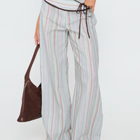 Taylar Thick Waistband Tie Pants Green Stripe
