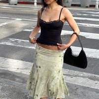 Lewish Low Rise Midi Skirt Green Floral