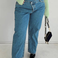 Holly Asymmetric Straight Leg Jean Mid Wash Denim Curve