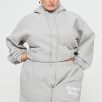 Princess Polly Track Shorts Puff Text Grey Curve
