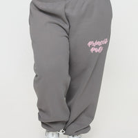Princess Polly Track Pants Puff Text Charcoal Curve
