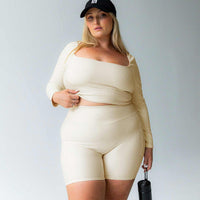 Power Activewear Rib Shorts Latte Curve