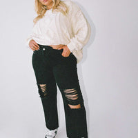 Holly Asymmetric Ripped Leg Jeans Black Denim Curve