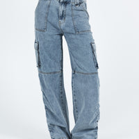 Vandana Cargo Jeans Mid Wash Denim