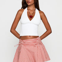 Sweet Verona Ruched Mini Skirt Red Check