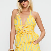 Delicacy Tie Detail Top Yellow Stripe