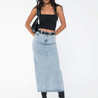 Whessler Split Back Denim Midi Skirt Angel Blue