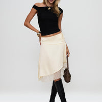 Rosemead Satin Midi Skirt Cream