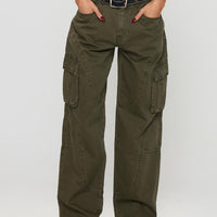 Ahstin Mid Rise Straight Leg Cargo Jeans Green
