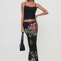 Paganio Maxi Skirt Black Floral