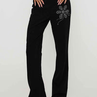 Quotation Diamante Flare Pants Black