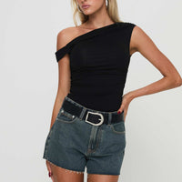 Get It Right Mid Rise Denim Shorts Dark Denim Wash