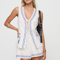 Sun And Palm Trees Vest Set White / Blue