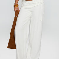 Silver Moon Linen Blend Tie Pants White