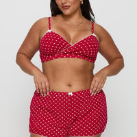 Slow Start Pointelle Sleep Short Red Curve