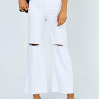 Cece Hammer Wide Leg Knee Rip Jeans White Denim