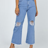 Cece Hammer Wide Leg Knee Rip Jeans Mid Wash Denim