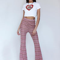Karmen Chevron Knit Flare Pants Pink
