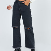 Cece Hammer Wide Leg Knee Rip Jeans Black Denim