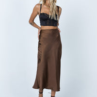 Tyra Satin Midi Skirt Brown