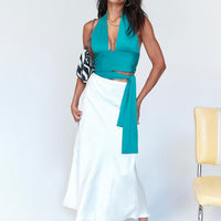 Tyra Satin Midi Skirt White