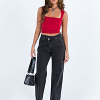 Holly Asymmetric Straight Leg Jean Black Denim Petite