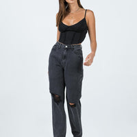 Emmette High Waisted Mom Jean Washed Black