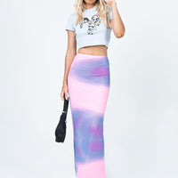 Ryleee Low Rise Blurred Maxi Skirt Pink