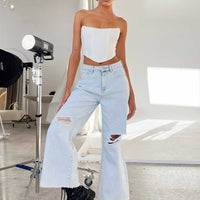 Tarshy Mid Rise Acid Straight Leg Jean Denim