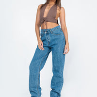 Holly Asymmetric Straight Leg Jean Mid Wash Denim