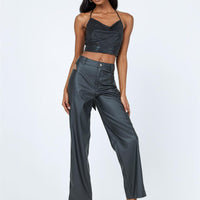 Desire Hip Cut Out PU Pants Black