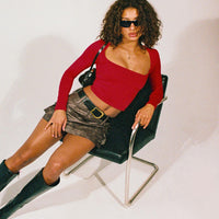 Domenic Faux Leather Mini Skirt Washed Black Tall