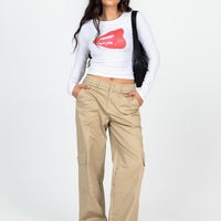 Luna Mid Rise Cargo Pants Beige Petite