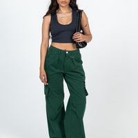 Paige Mid Rise Cargo Jean Denim Green Petite
