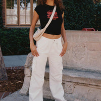 Paige Mid Rise Cargo Jean White