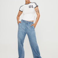 Maves Denim Drawstring Pants Mid Wash