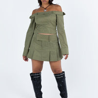 Valentina Cargo Mini Skirt Green Pinstripe