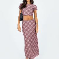 Motel Lassie Midi Skirt Pink Blurred Check