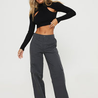 Luna Mid Rise Cargo Pants Charcoal