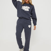 Princess Polly Track Pants Bubble Text Slate / Eggshell
