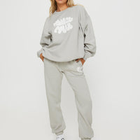 Princess Polly Track Pants Bubble Text Grey / Cloud White