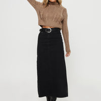 Whessler Split Back Denim Midi Skirt Black