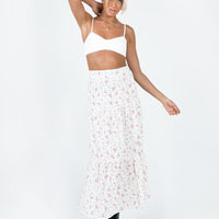 Athena Maxi Skirt White / Pink Floral