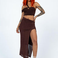 Paisley Midi Skirt Brown