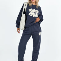 Princess Polly Track Pants Bubble Text Slate / Eggshell