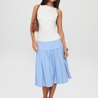 Raelan Tiered Midi Skirt Blue Stripe